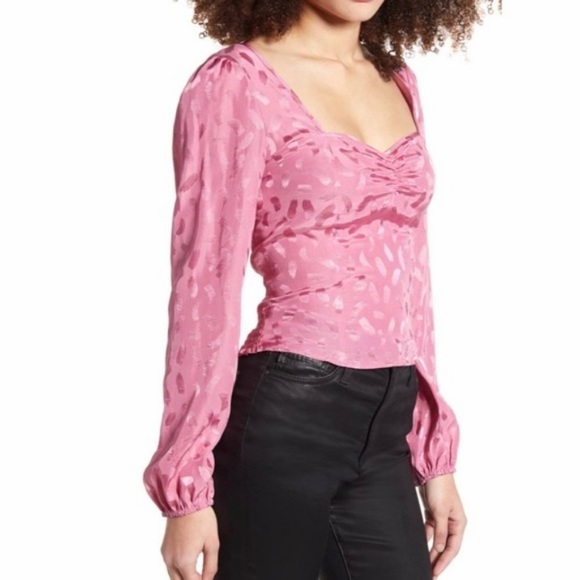 AFRM Tops - AFRM Barbie Pink Long Sleeve Satin Blouse. Size Small. Gathered Bust.